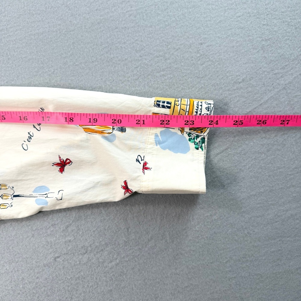 Talbots Womens White Button Down Sz L French Novelty C'est La Vie Whimsical - Picture 7 of 13